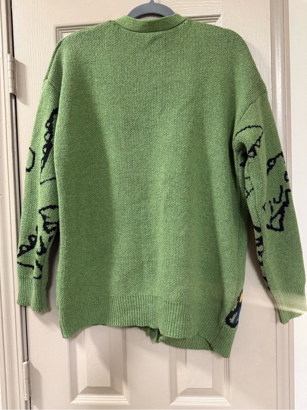 Soft Green Graphic Button-Front Cardigan Sweater - Picture 2 of 2